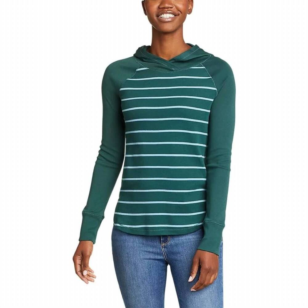 NEW EDDIE BAUER favorite pullover lightweight polycotton hoodie in green